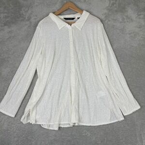 Colleen Lopez Sequin Button Down Shirt Womens 1X White Sparkly Glam Party Blouse